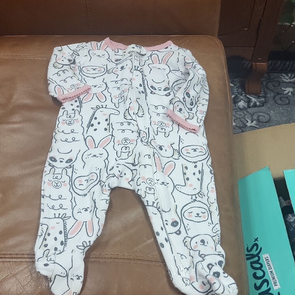 Carter's Pink and White Animal Print Footie